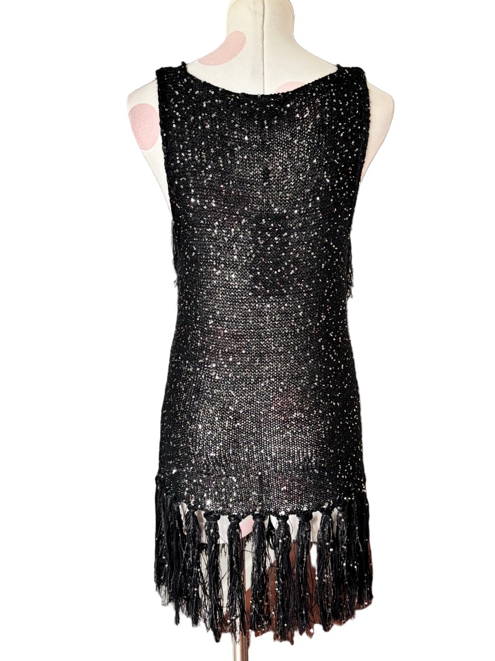 NWT Black Sequin Fringe Tunic Sweater dress Small - Picture 3 of 8